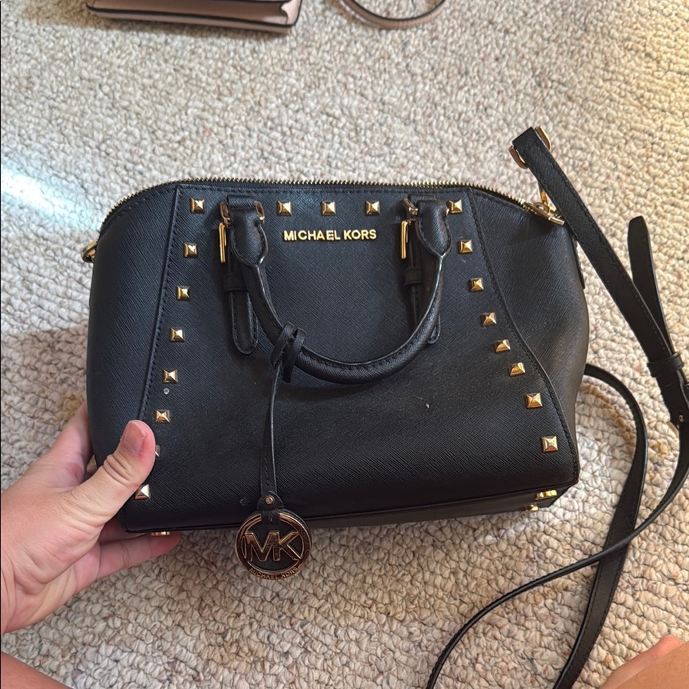 Michael Kors Black Satchel with Gold Studs
